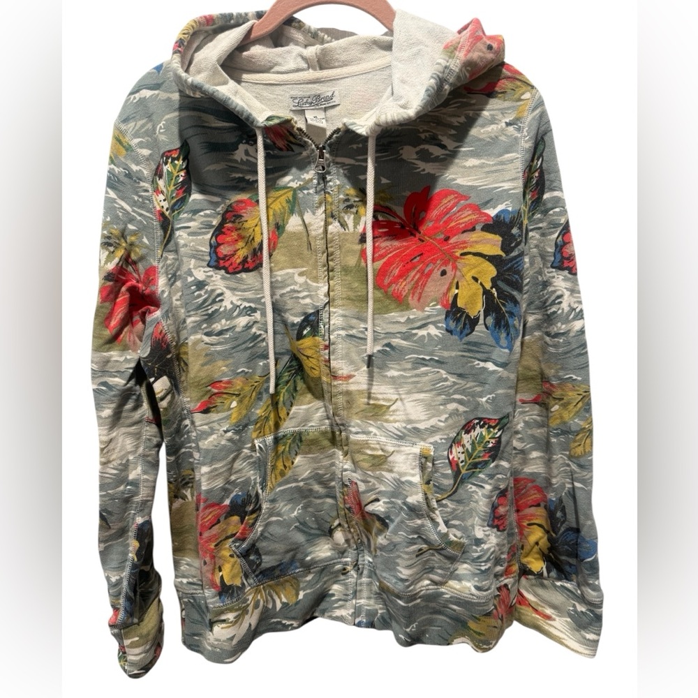 LUCKY BRAND Vintage Y2K Tropical Leaves Zip Up Hoodie